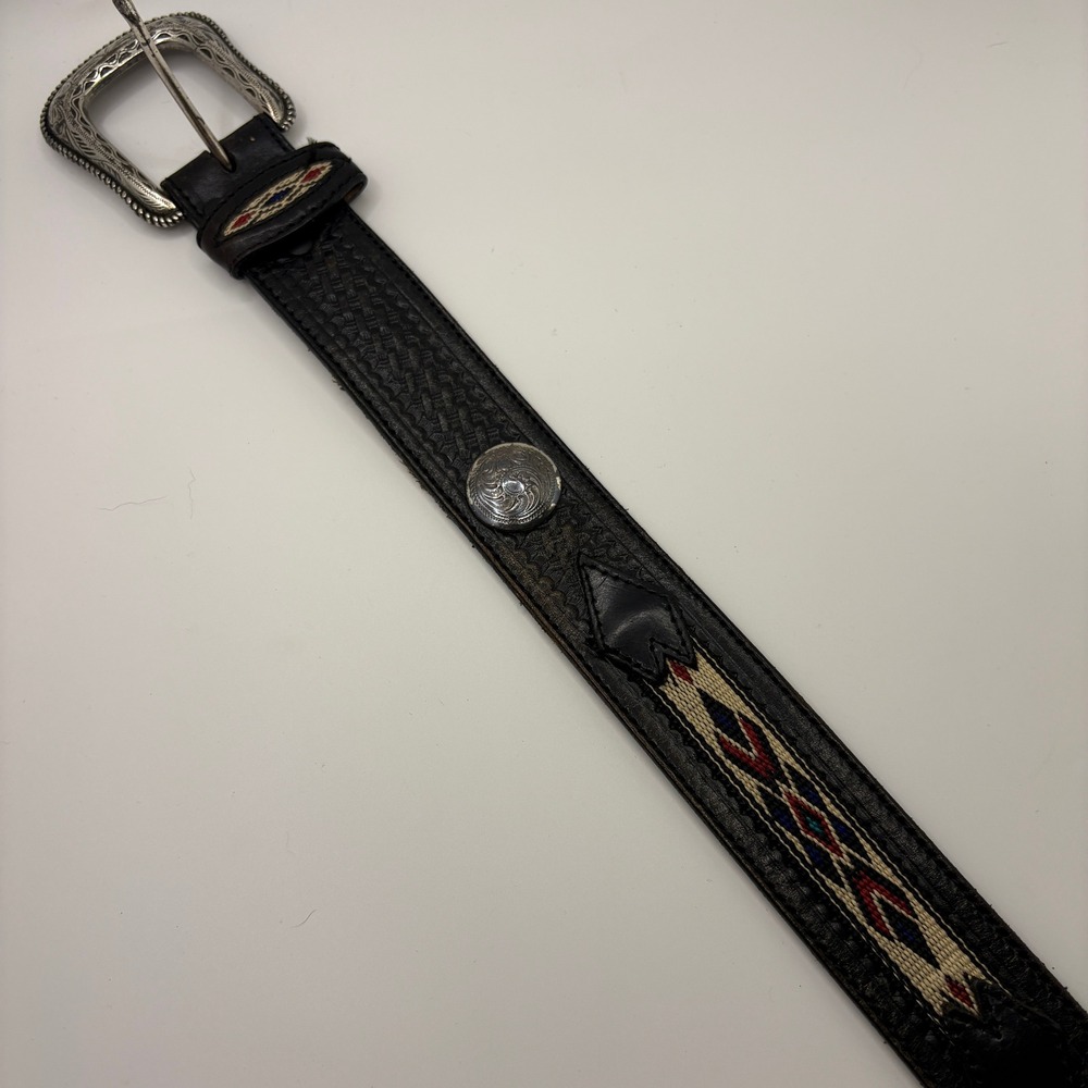 Wrangler Mens Black Leather Western Belt 40 Southwestern Inlay Concho 6907 01